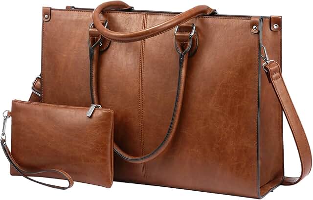 Large Vintage Leather Laptop Tote Bag for Women