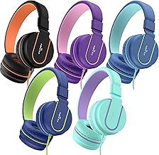 Kids on-ear wired headphones with microphone, 5-pack