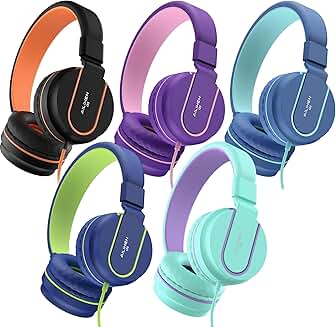 Kids on-ear wired headphones with microphone, 5-pack