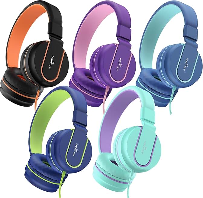 Kids on-ear wired headphones with microphone, 5-pack