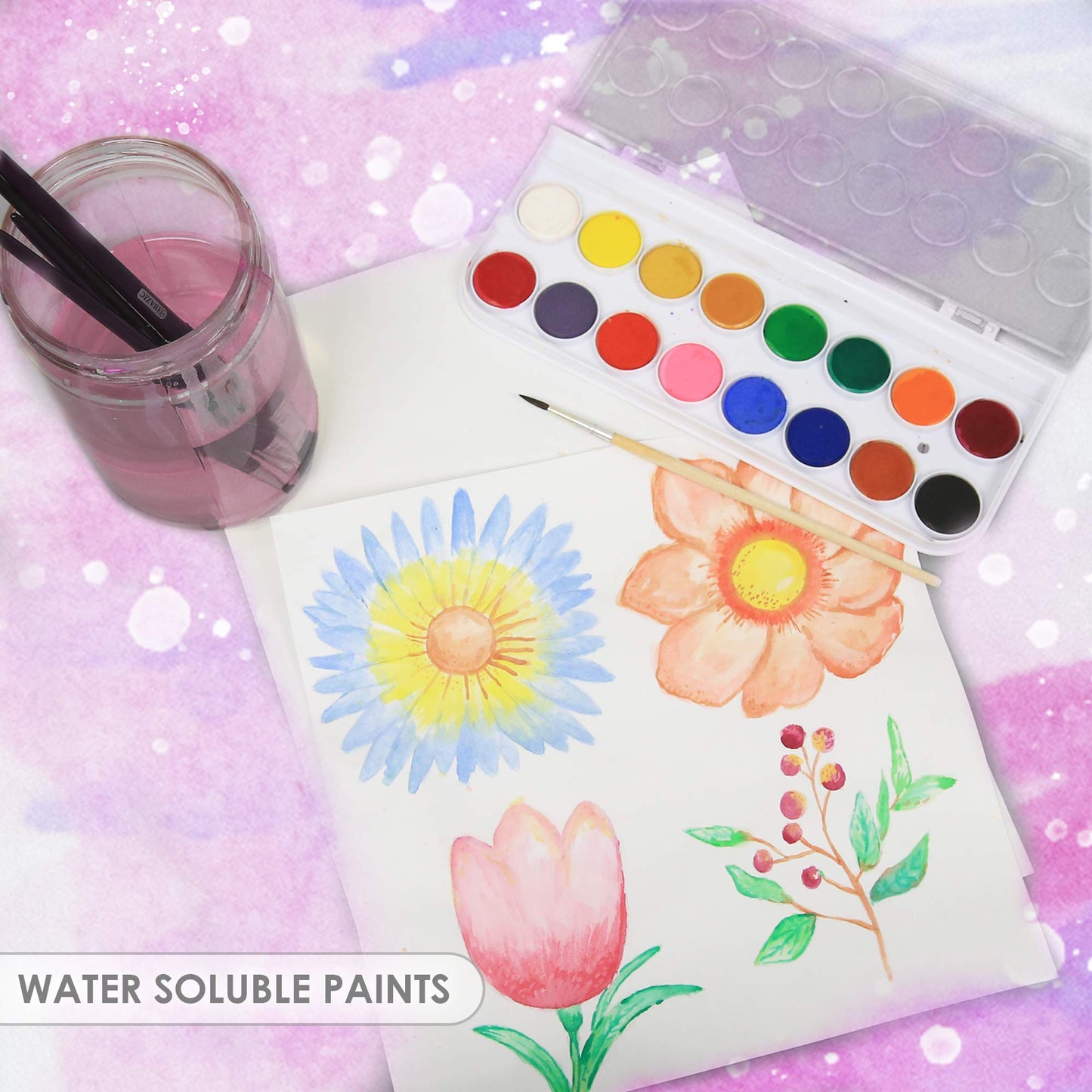 16-Color Watercolor Paint Set with Brush