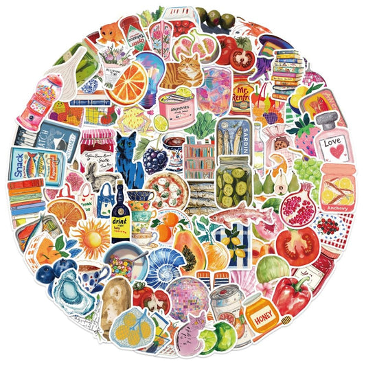 Set of 100 Mediterranean Tomato Stickers for Journals and Items