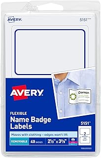 Flexible printable name tags, 40 white with blue border