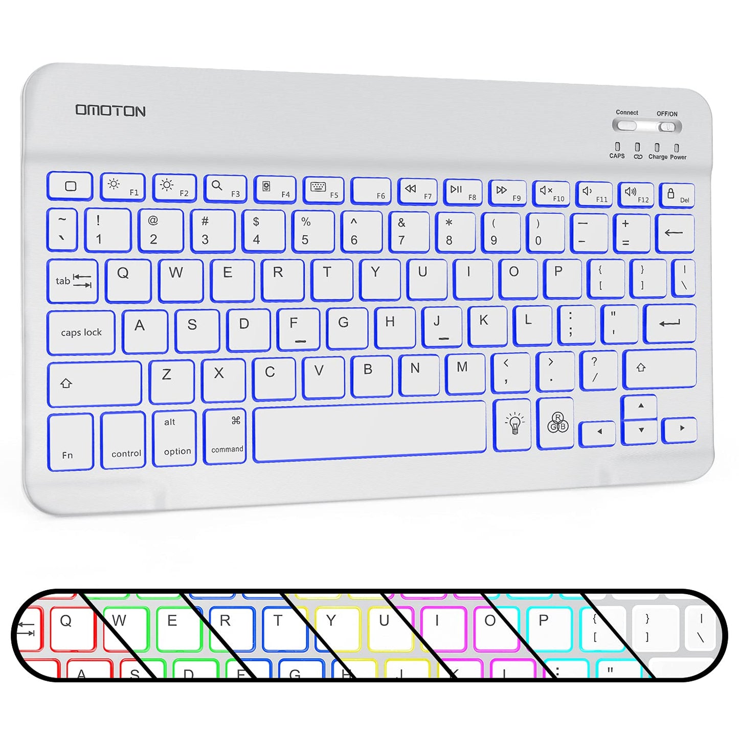 Bluetooth Keyboard, Wireless Rechargeable Keyboard for iPad, iPad Pro, iPad Mini, iPad Air with Illuminated LED (White)