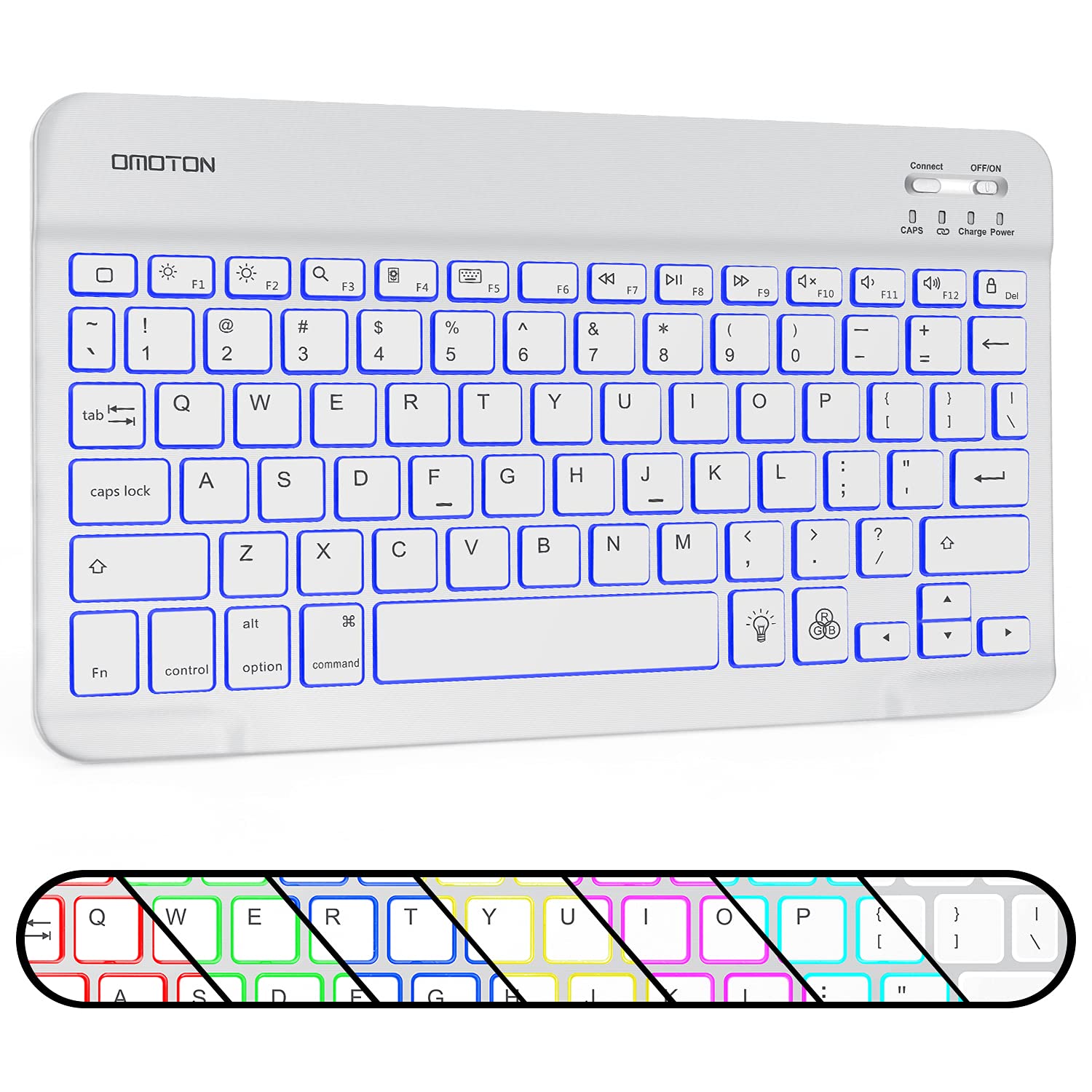 Bluetooth Keyboard, Wireless Rechargeable Keyboard for iPad, iPad Pro, iPad Mini, iPad Air with Illuminated LED (White)
