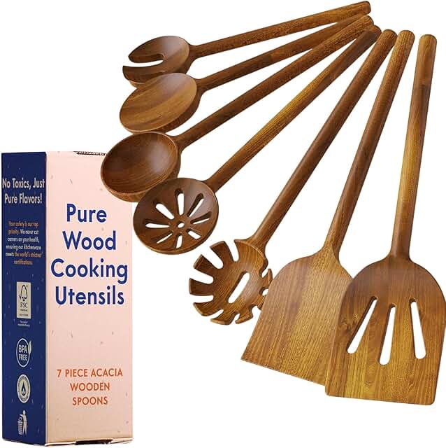 7-Piece Non-Toxic Wooden Cooking Utensil Set