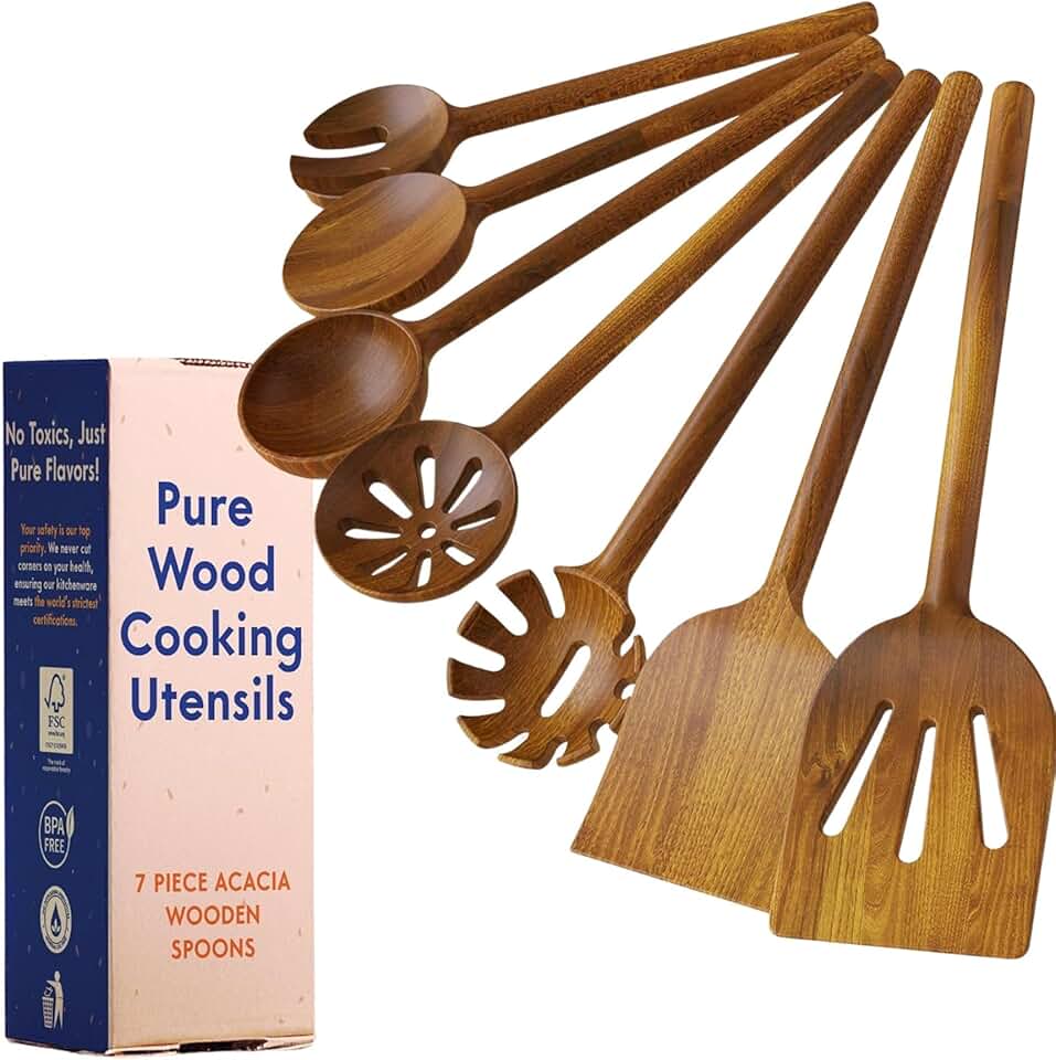 7-Piece Non-Toxic Wooden Cooking Utensil Set