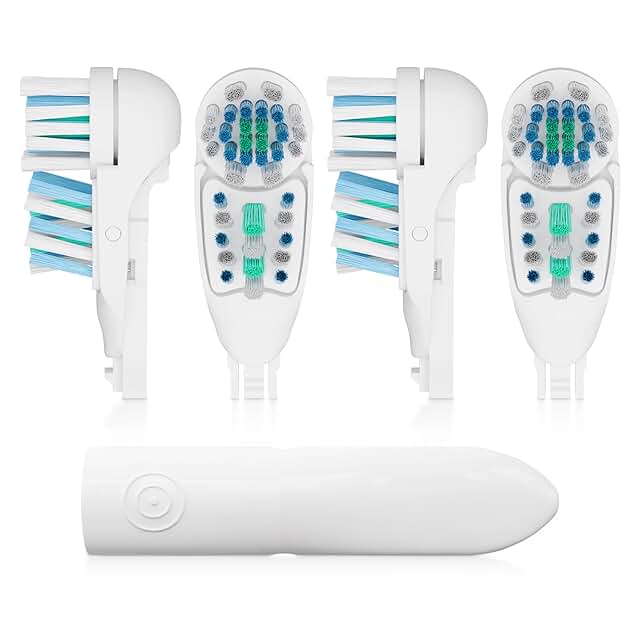 Set of four soft-bristle toothbrush heads for daily cleaning