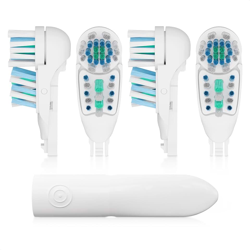 Set of four soft-bristle toothbrush heads for daily cleaning