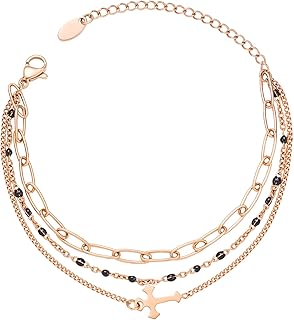 Rose Gold 3-Layer Cross Chain Bracelet for Women