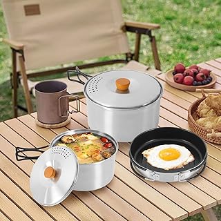 Camping Cookware Set with Pots, Pans, and Tote Bag