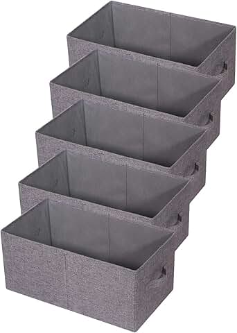 Set of 5 Gray Fabric Closet Organizer Bins