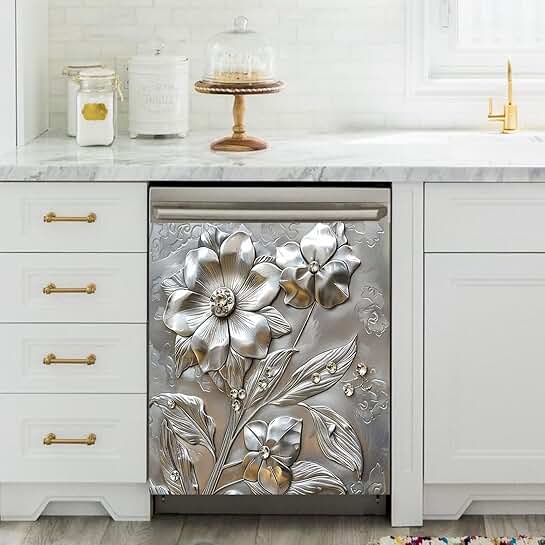 Floral Dishwasher Magnet Cover for Kitchen Decor
