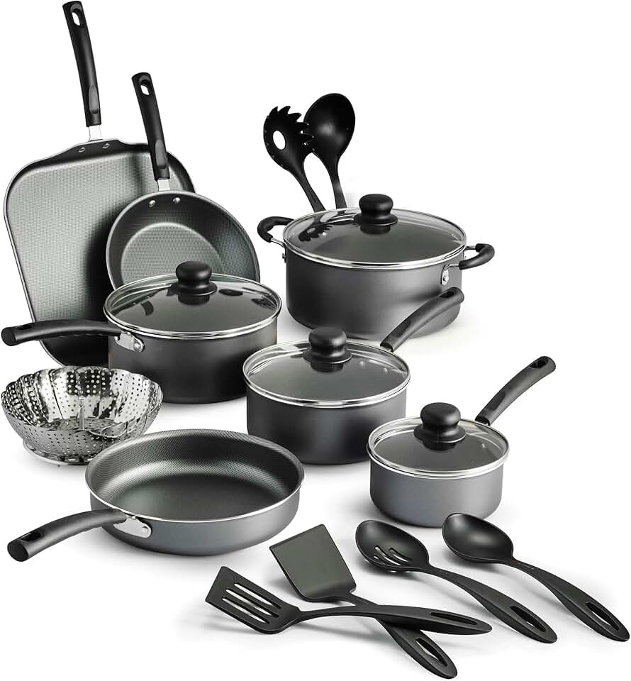 18-Piece Non-Stick Cookware Set with Pans, Dutch Oven, Griddle, Steamer, Utensils