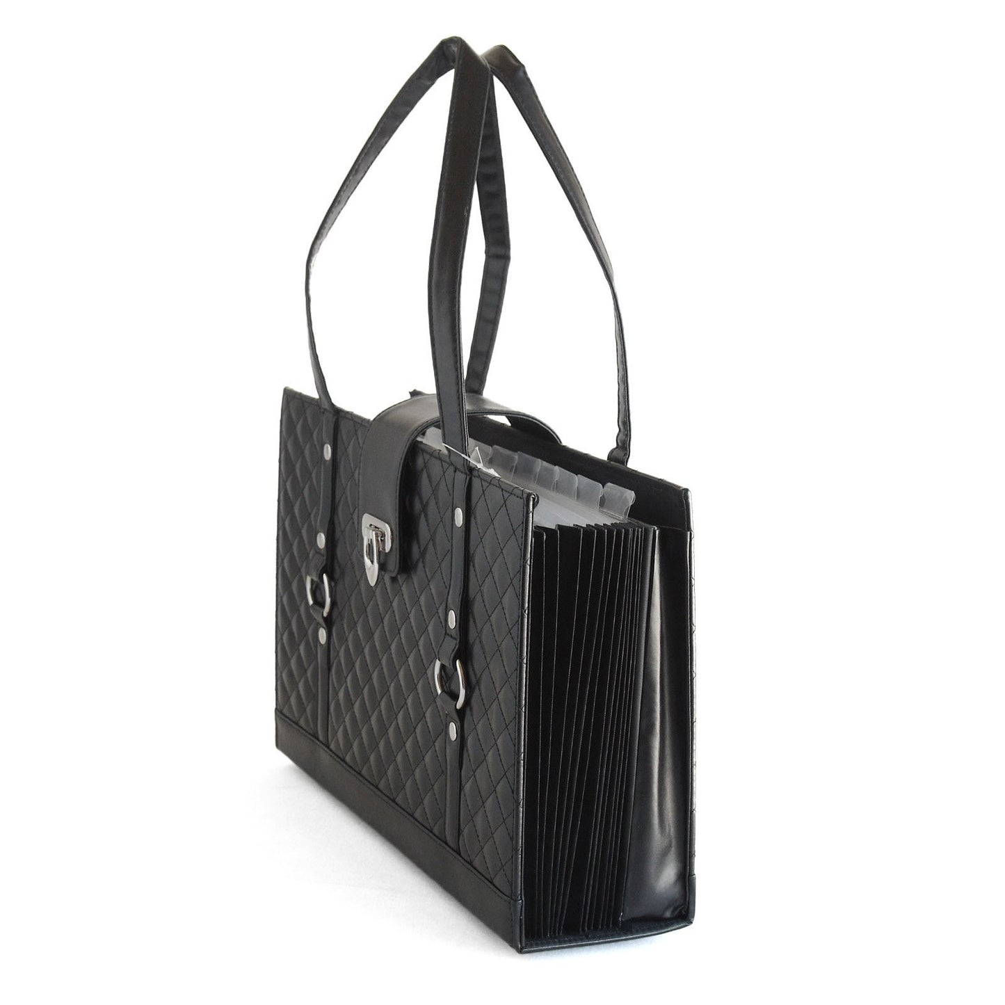 Black Leather File Organizer Tote