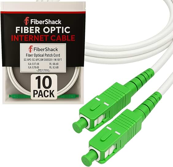 1M SC/APC to SC/APC Fiber Optic Internet Cable, 10 Pack