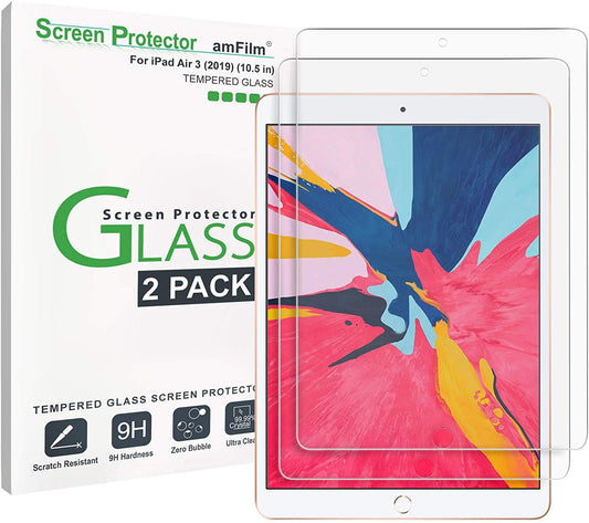 (2 Pack) Glass Screen Protector for iPad Air 3 (2019) 10.5 inch, iPad Pro 10.5 inch (2017) Tempered Glass, Apple Pencil Compatible