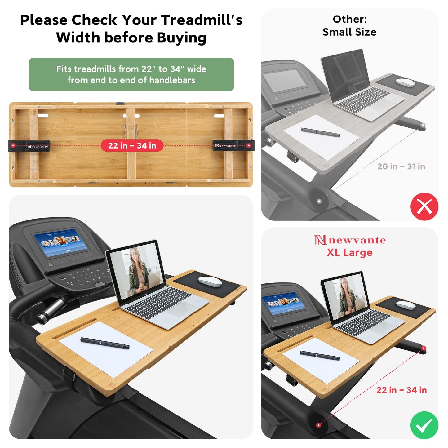 Treadmill Desk Attachment Bamboo Walking Laptop Holder Workstation Ergonomic Adjustable Desktop Laptop Tray for Treadmill