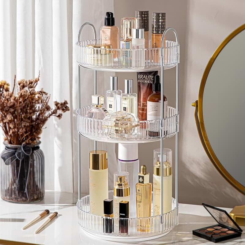 360° Rotating Makeup and Cosmetic Organizer with 3 Tiers