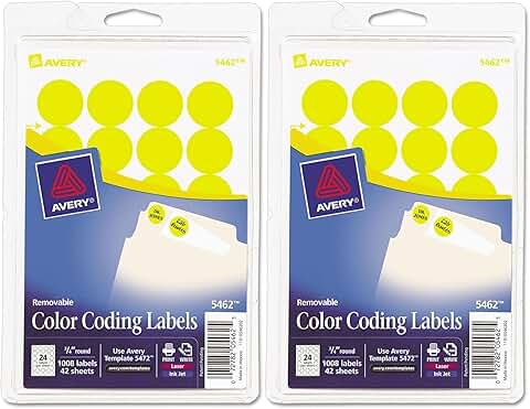 Yellow 0.75" Self-Adhesive Color-Coding Labels, 24 Sheets