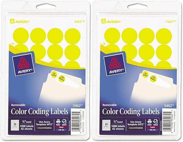 Yellow 0.75" Self-Adhesive Color-Coding Labels, 24 Sheets