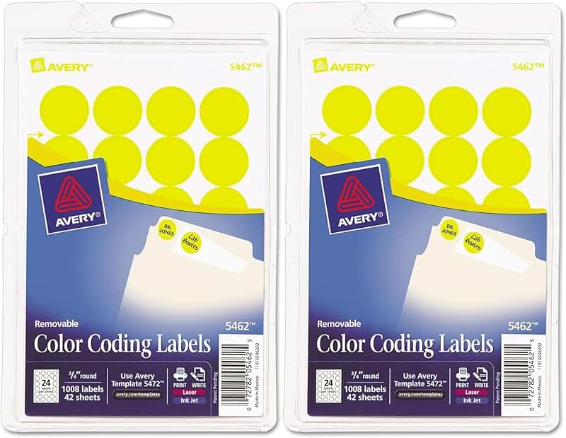 Yellow 0.75" Self-Adhesive Color-Coding Labels, 24 Sheets