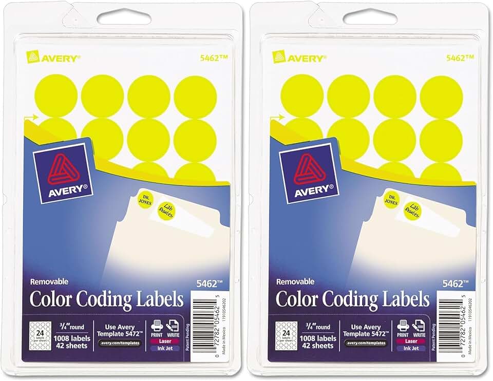 Yellow 0.75" Self-Adhesive Color-Coding Labels, 24 Sheets