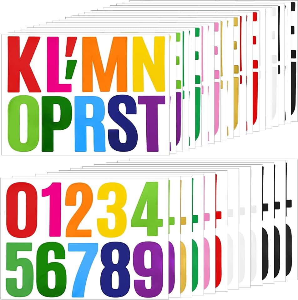 Large Letter and Number Stickers, 42 Sheets, Waterproof, Multicolor