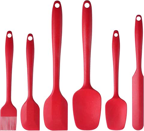 Set of 6 Red Silicone Kitchen Utensils for Cooking and Baking