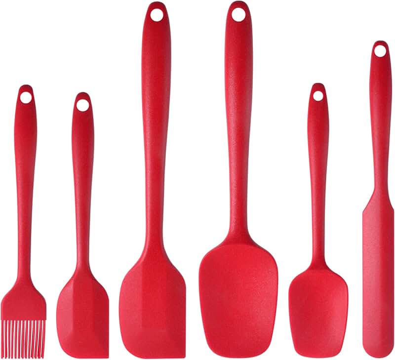 Set of 6 Red Silicone Kitchen Utensils for Cooking and Baking