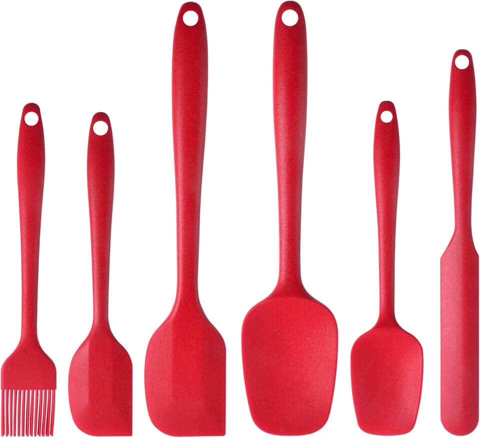 Set of 6 Red Silicone Kitchen Utensils for Cooking and Baking