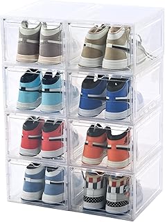 Eight large clear shoe storage boxes
