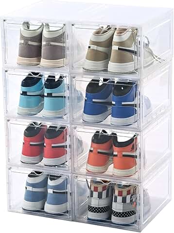 Eight large clear shoe storage boxes