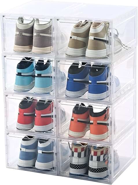 Eight large clear shoe storage boxes