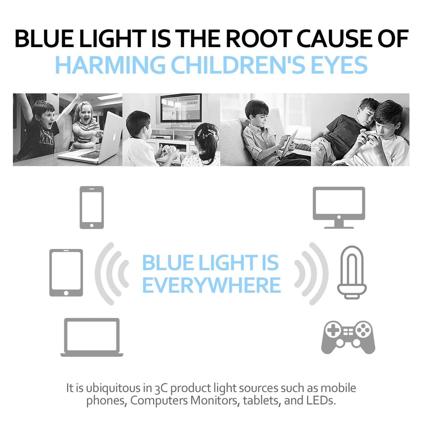Blue Light Glasses for Kids Girls Boys with Cute Car Case, UV400 Protection, Anti Blue Ray Age3-12 Computer Game Glasses