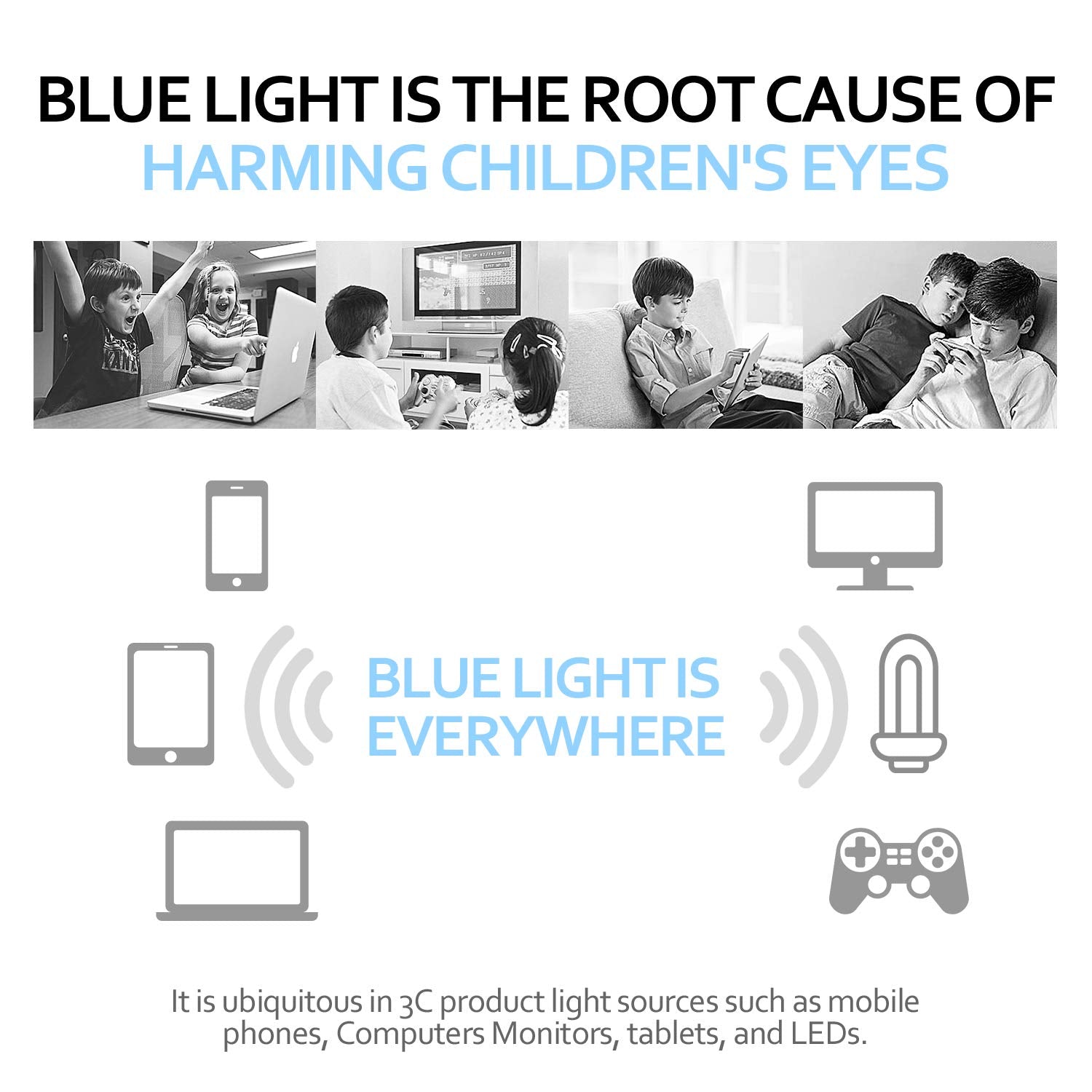Blue Light Glasses for Kids Girls Boys with Cute Car Case, UV400 Protection, Anti Blue Ray Age3-12 Computer Game Glasses