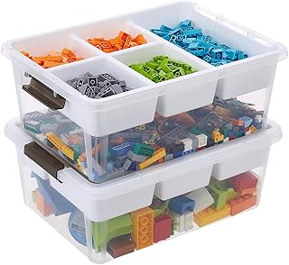 White Plastic Storage Box with Removable Tray, 2 Pack