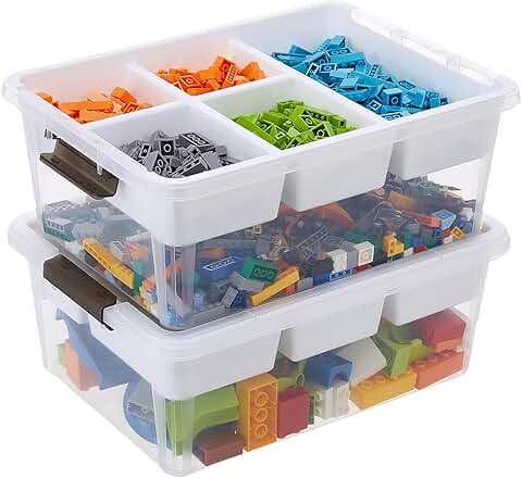 White Plastic Storage Box with Removable Tray, 2 Pack