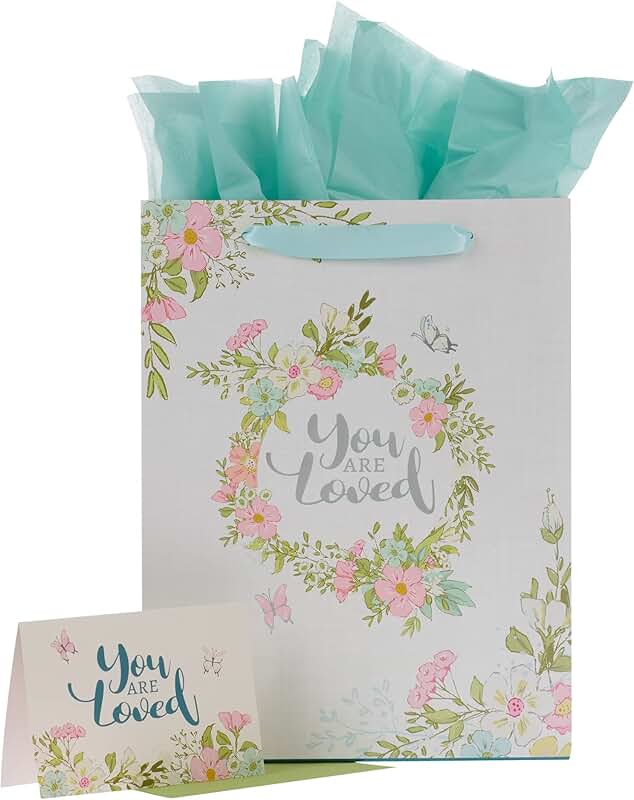 Flowery Wreath Gift Bag with Card and Tissue Paper