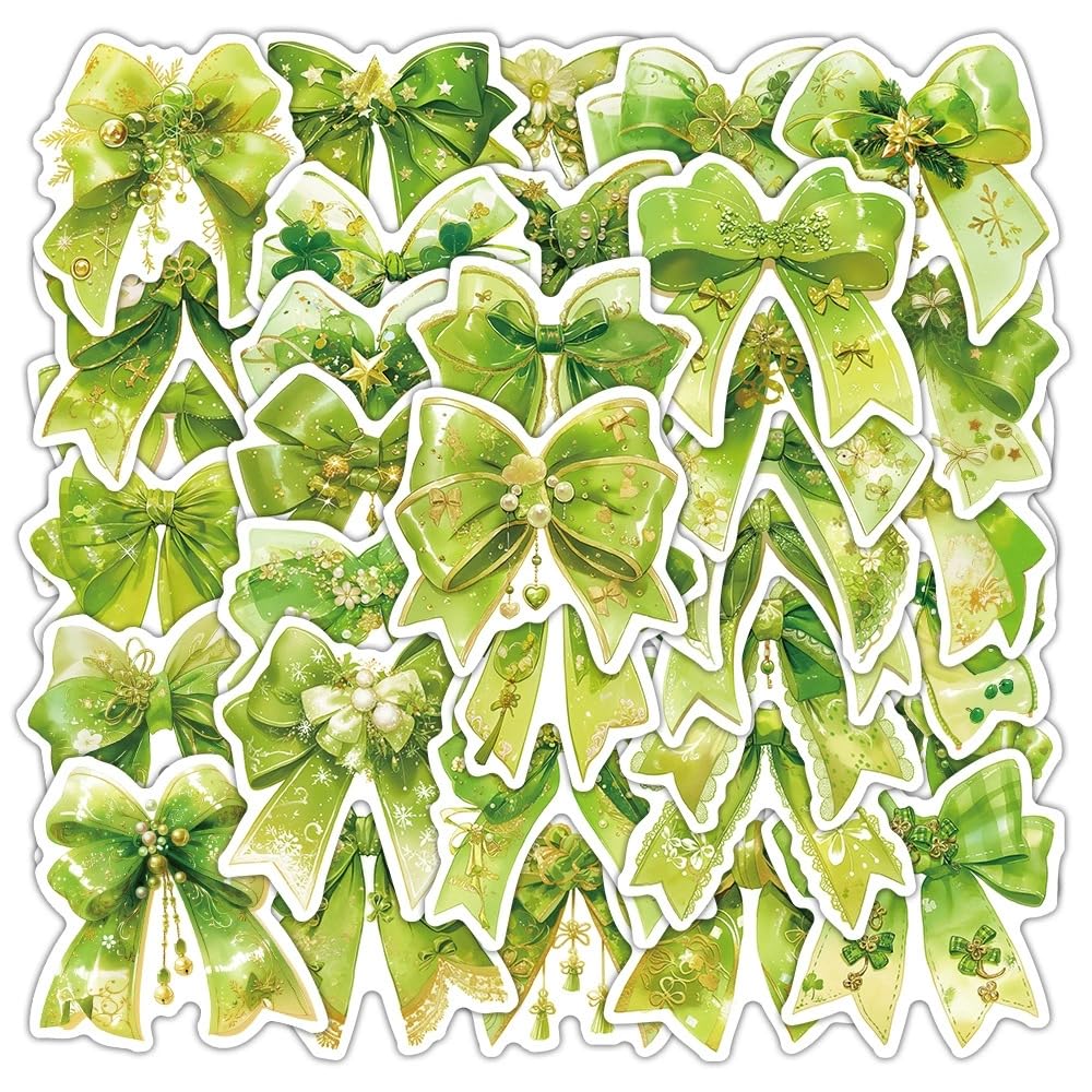 50 Green Bow Stickers for Water Bottles and More