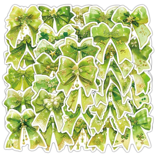 50 Green Bow Stickers for Water Bottles and More