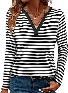 Women's Long Sleeve V-Neck Color Block T-Shirt