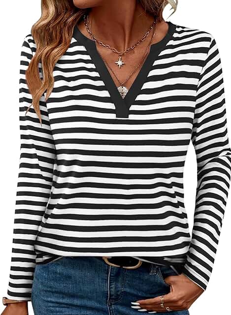 Women's Long Sleeve V-Neck Color Block T-Shirt