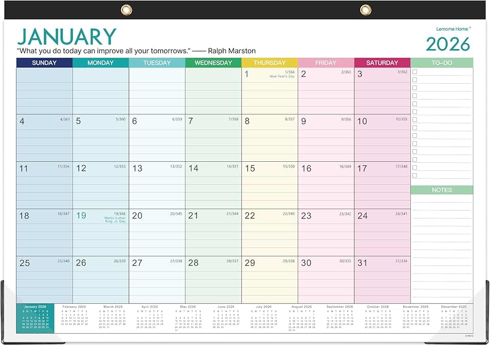 2026 Desk Calendar with Large Ruled Blocks