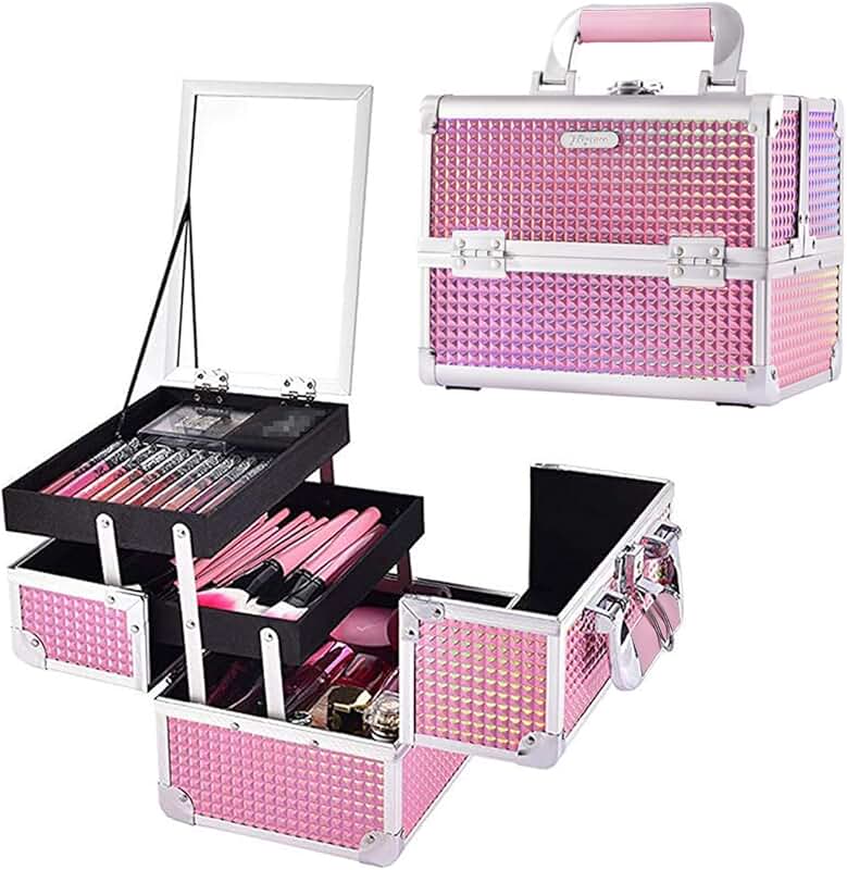 Portable Makeup Train Case with Mirror and Lock
