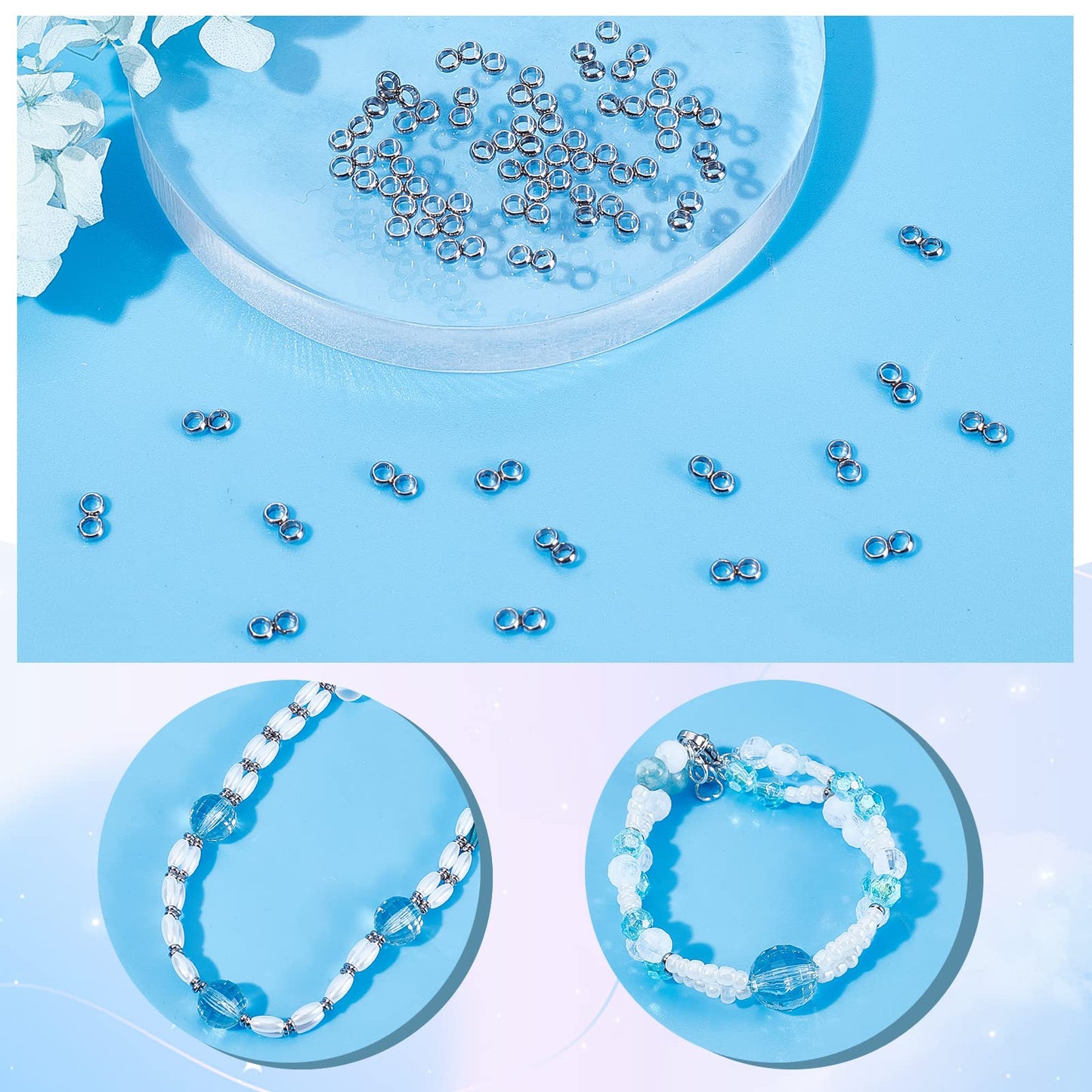 100pcs Stainless Steel Double Ring Spacer Beads for Jewelry Making
