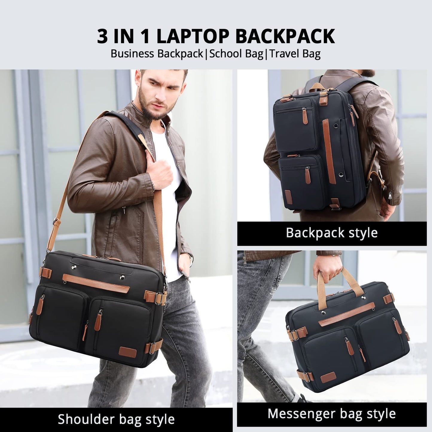 3 in 1 Laptop Backpack, 17.3 inch Computer Bags for Men, Laptop Backpack for Men, for Travel College School Men Women, Black