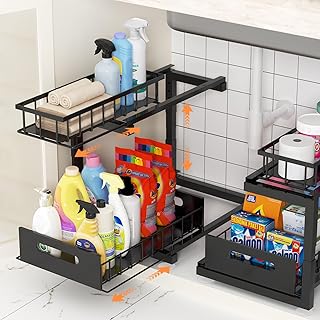 Heavy Duty Under Sink Organizer, Adjustable Metal Shelf, 2 Pack