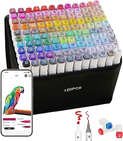 120-color dual tip alcohol markers for art and coloring