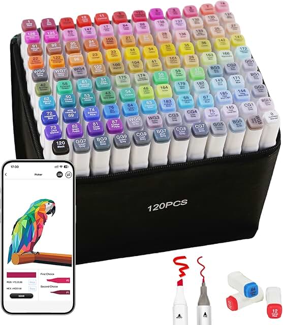 120-color dual tip alcohol markers for art and coloring